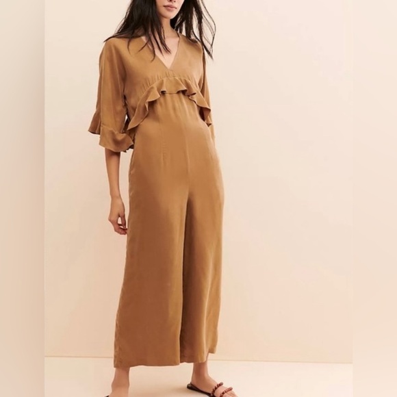 NWT SANCIA BROWN RUFFLE JUMPSUIT - Picture 1 of 9